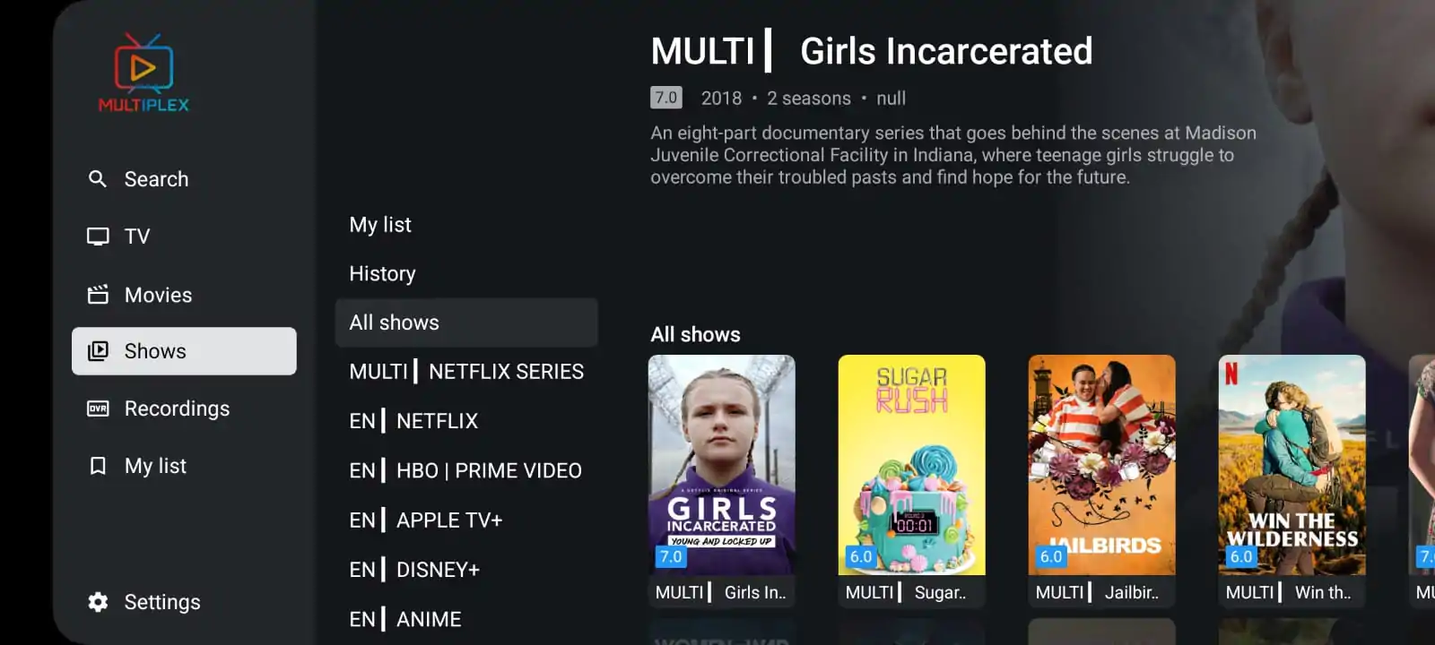 MULTIPLEX TVmate Shows Interface