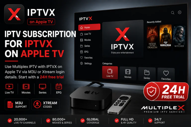 IPTV Subscription for IPTVX on Apple TV with M3U and Xtream Codes support and 24-hour free trial